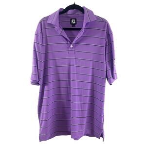 FOOTJOY Polo Shirt Mens Medium Striped Pattern Black White Purple Golf Stretch